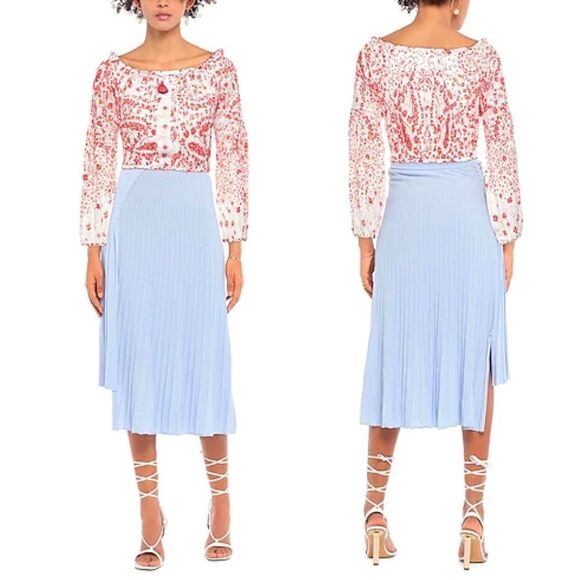 Poupette St. Barth Rachel Georgette Paisley Long Sleeve Crop Blouse Sz M NWT - Picture 1 of 10